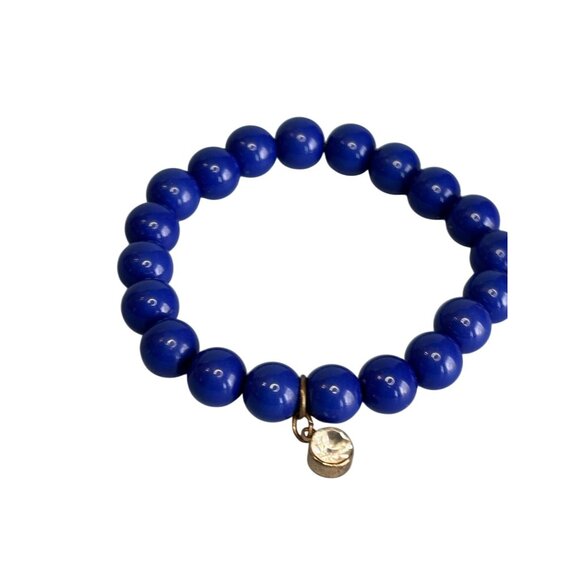 Cobalt Blue Glass Beaded Stretch Bracelets With Rhinestone Charm Accents - Picture 4 of 9